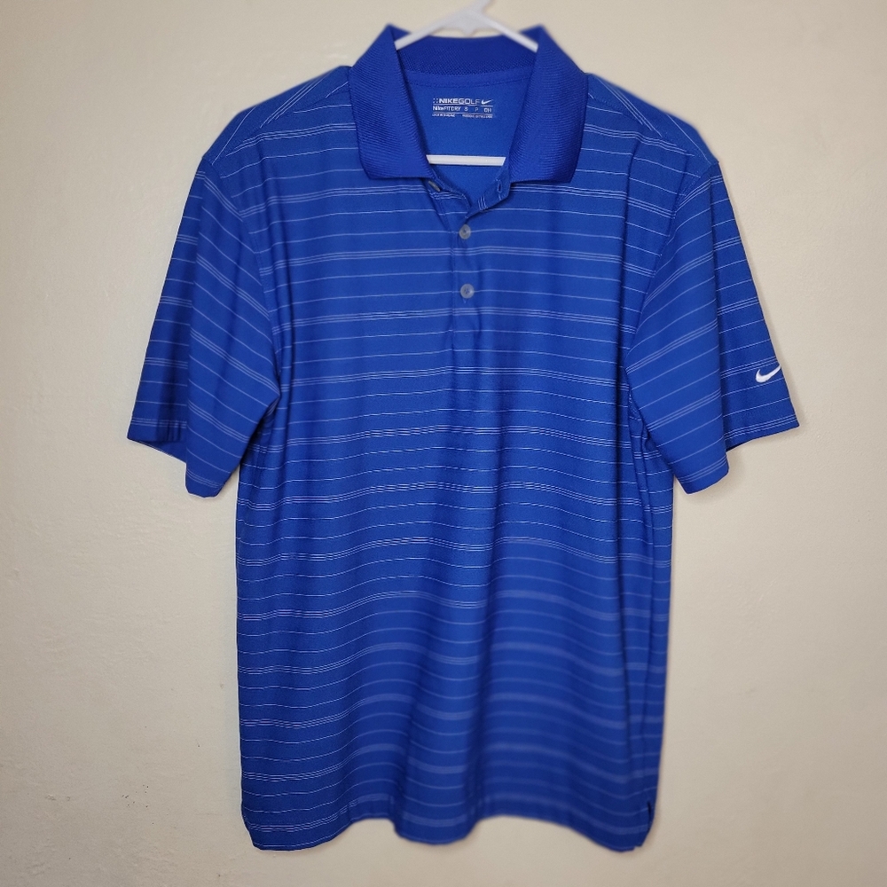 Nike Golf‎ Shirt Mens Small Polyester Dri Fit Tour Performance Polo Stretch Blue